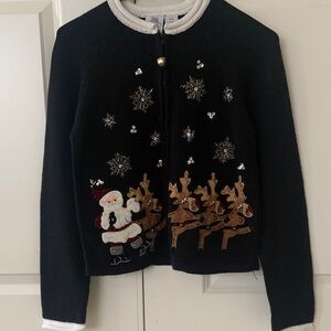Tiara Black Sweater with Santa and Reindeer
